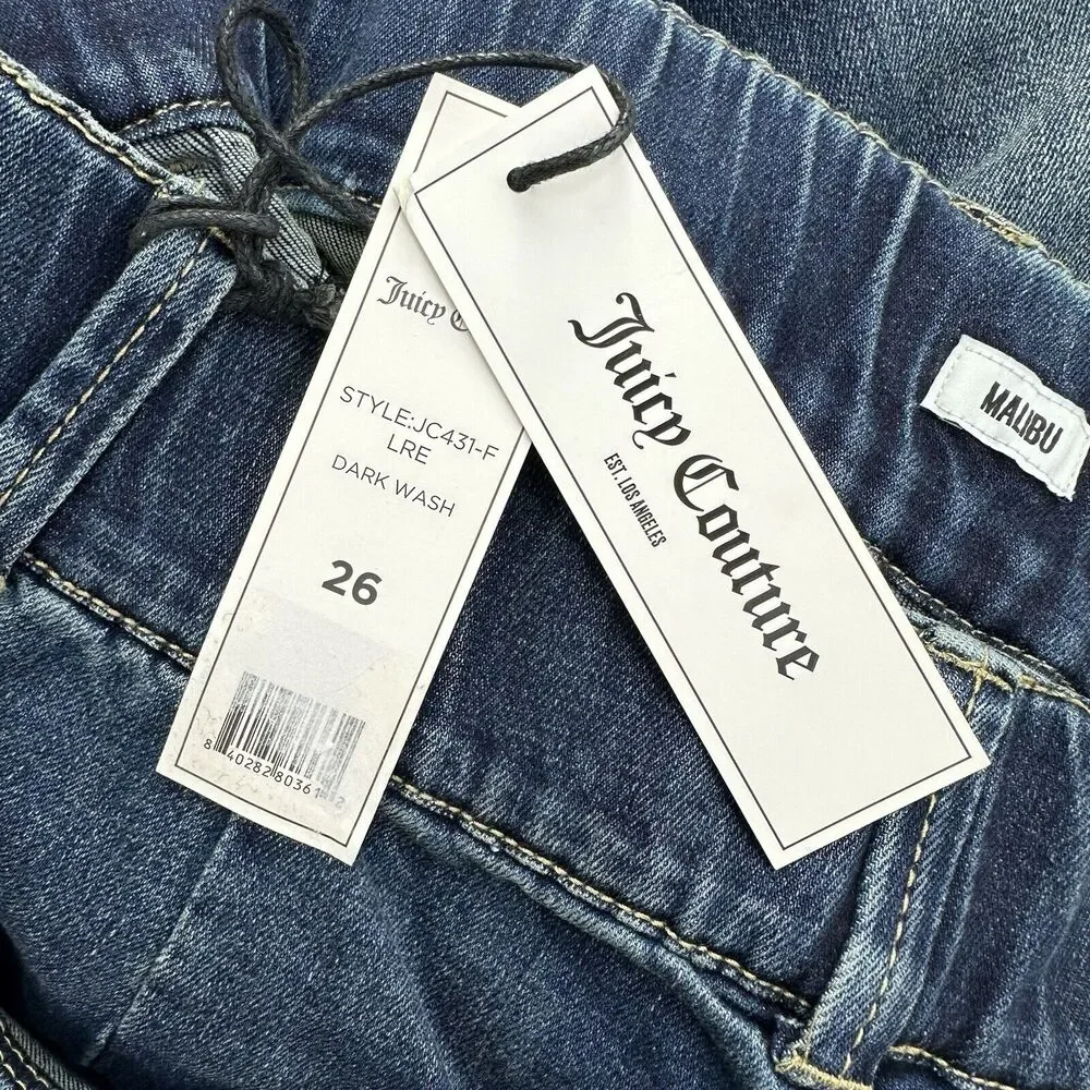 Juicy Couture Malibu Flare Jeans Size 26 Women Dark Wash Distressed Stretch